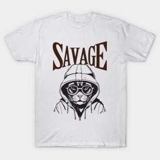 Savage cat design funny T-Shirt